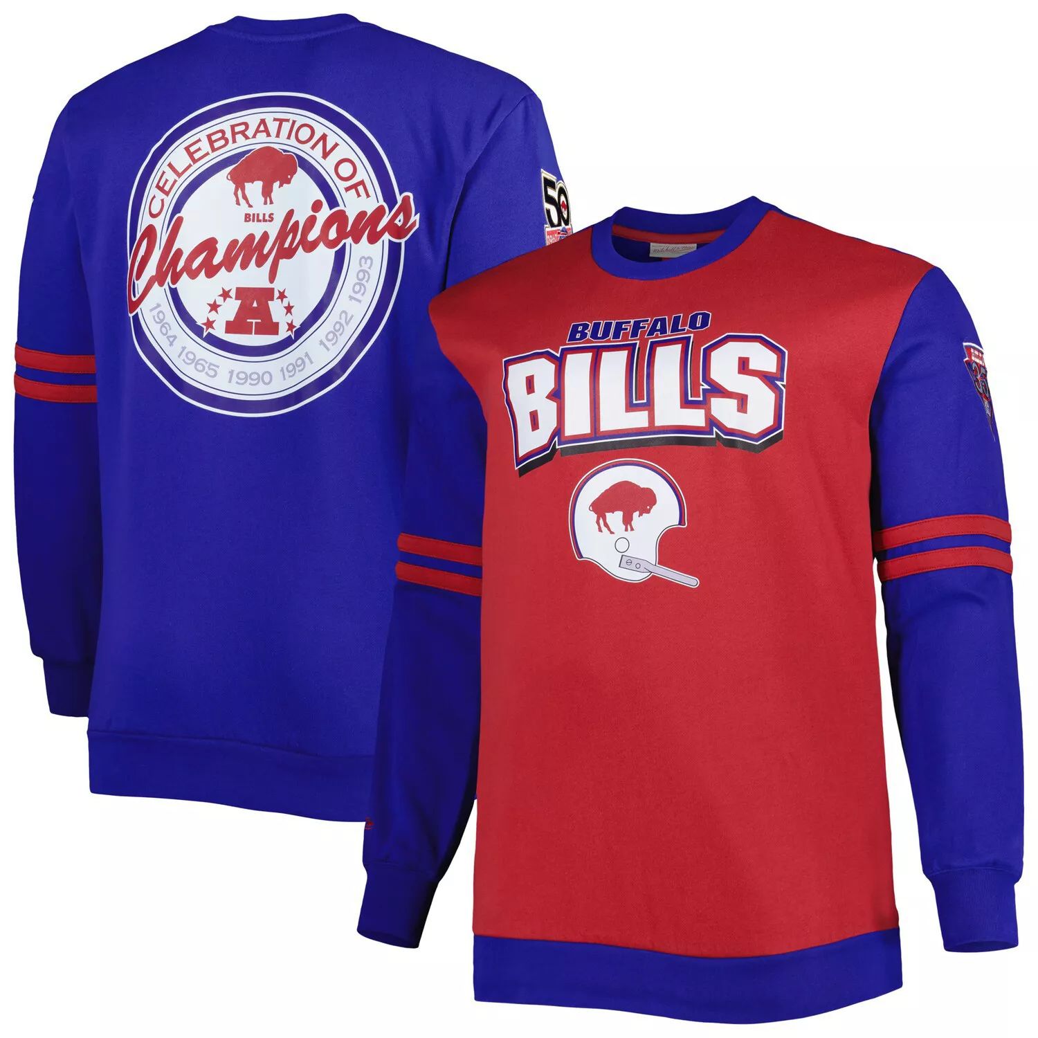 

Мужской пуловер Mitchell & Ness Red/Royal Buffalo Bills Big & Tall Celebration of Champions