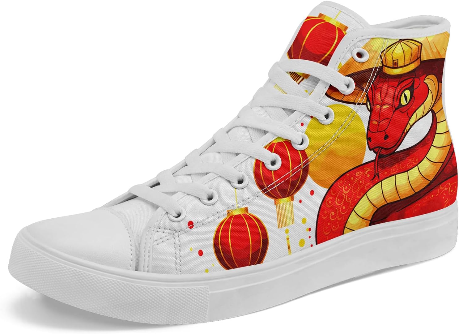 

Унисекс высокие кеды с принтом под змею из текстиля, легкие шнурованные обувь для прогулок, активного отдыха и повседневной носки Awsole, белый/красный/желтый