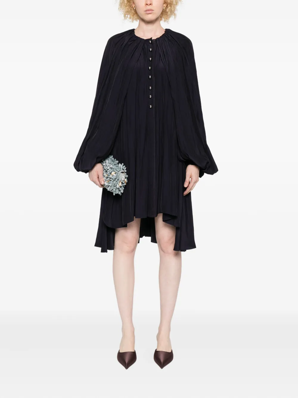 Платье мини на пуговицах со складками Lanvin, фиолетовый — фото 2