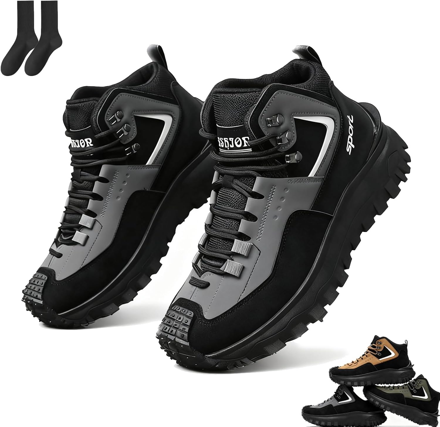 

Мужские ботинки, мужские водонепроницаемые туристические ботинки, 2026 новый дизайн с поддержкой свода стопы, против скольжения и проколов Generic, серый