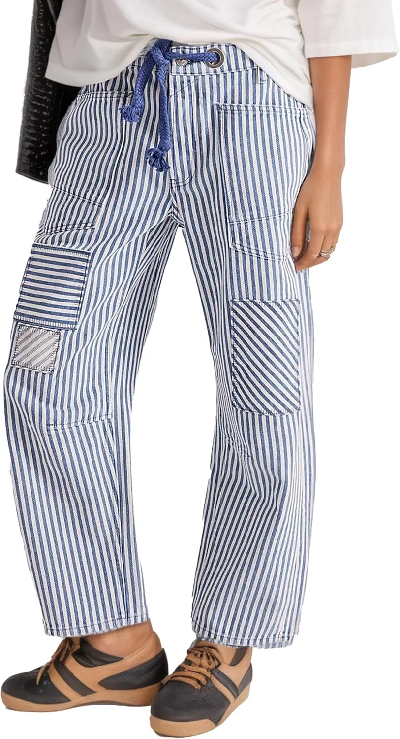 

Джинсы для женщин Barrel с полосками, шнурком и аппликацией 1901 SOCIETY