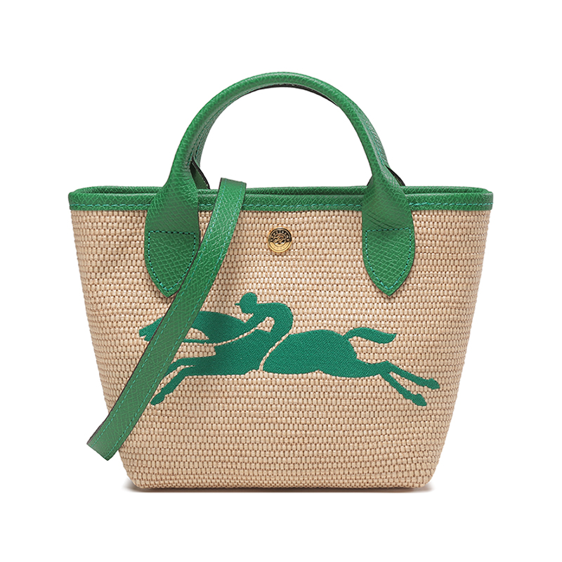 

LONGCHAMP Сумка-мешок из соломенной ткани и коровьей кожи, мини-сумка на одно плечо, женская, цвета хаки и зеленый
