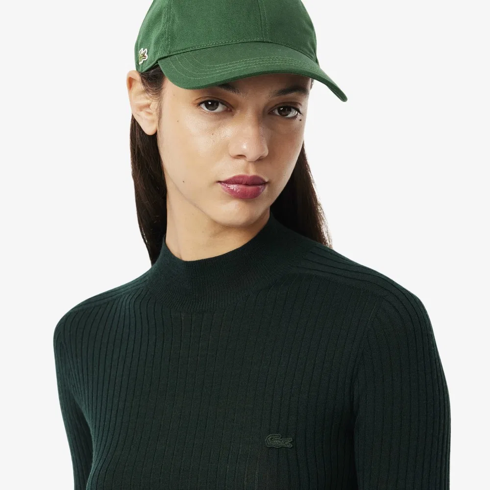 Свитер Lacoste с воротником-стойкой, мериносовая шерсть, тёмно-зелёный — фото 2