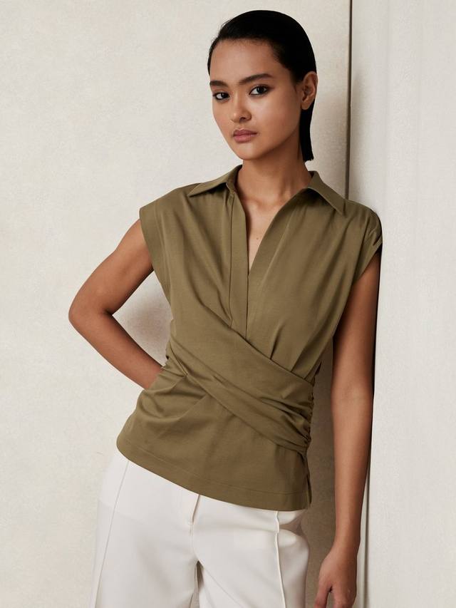 

Топ с запахом из джинсовой ткани Reiss, Khaki Green