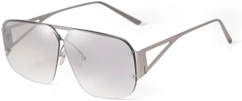 

Солнцезащитные очки в стиле ретро 2027 года, квадратные, без оправы, модные, с металлической оправой, увеличенного размера, с плоской верхней частью MTZJH, C5 Silver