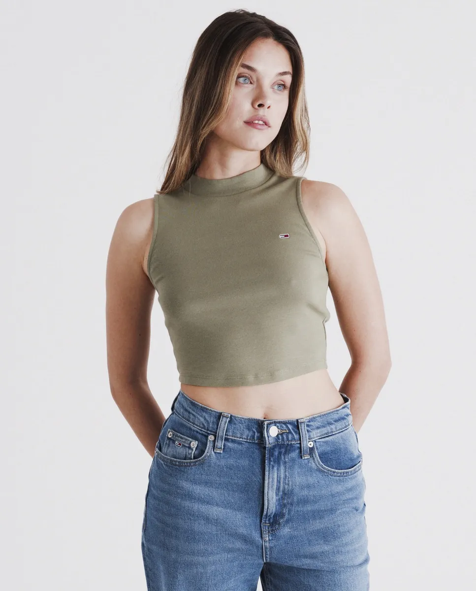 

Женский облегающий топ без рукавов Tommy Jeans, цвет Verde Militar
