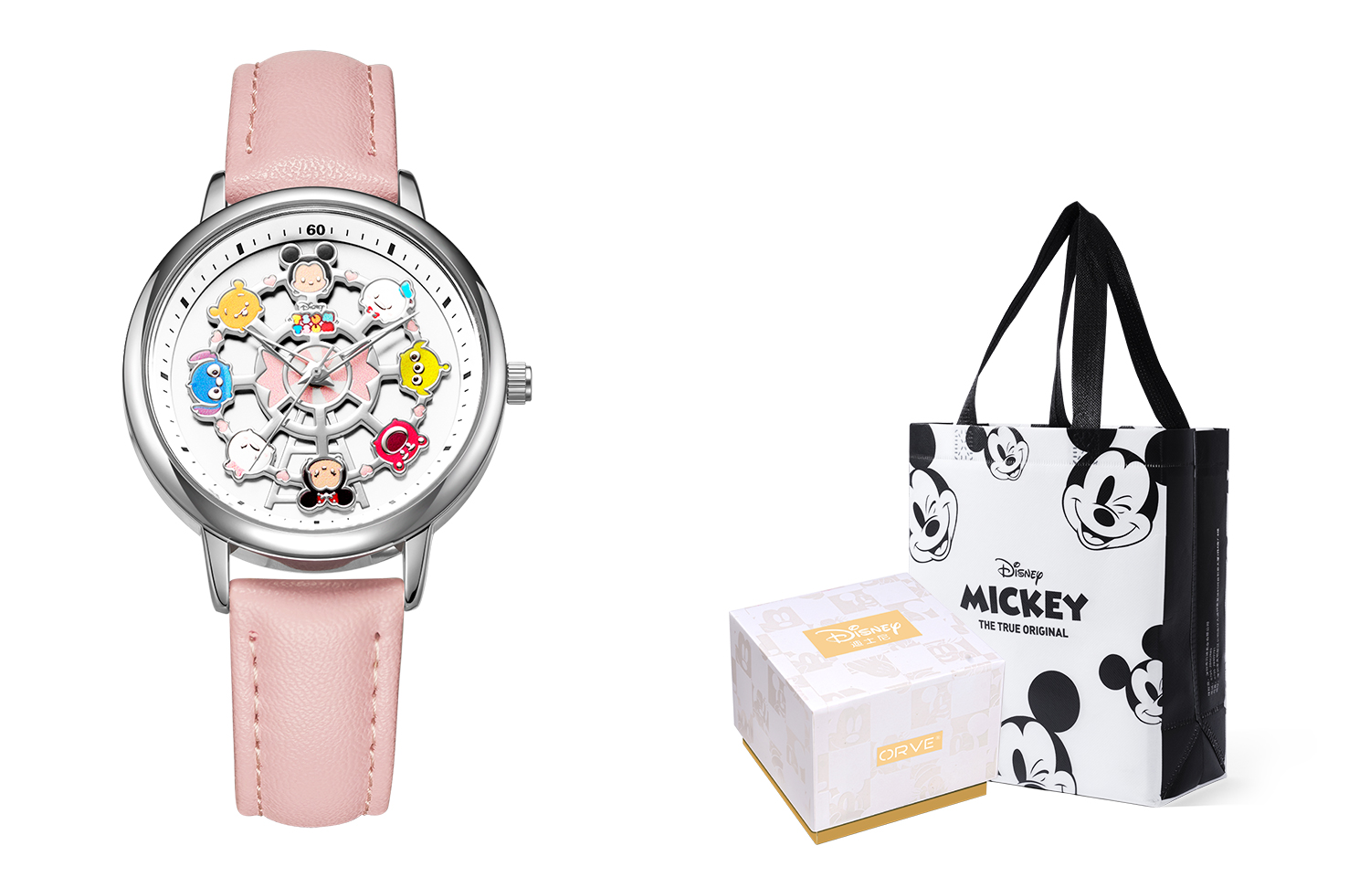 

Disney Часы Sogno Collection, Rotating Lucky Ferris Wheel Quartz Movement Leather Strap Watch Women's Watch White Dial, SS-31097P[Simple White Mickey Box]