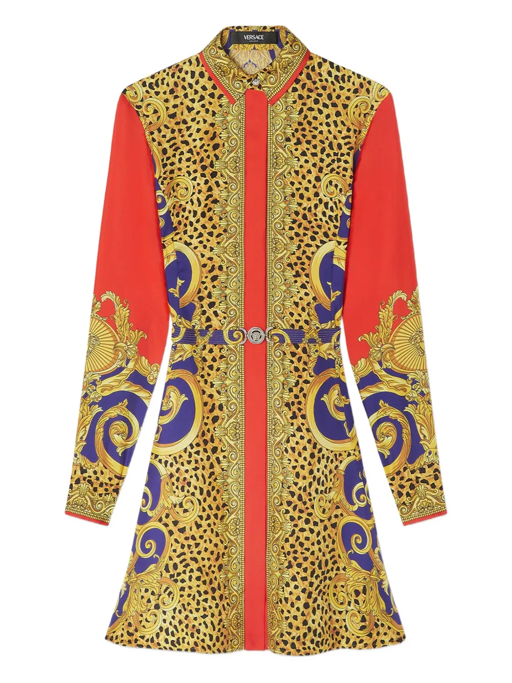 

Шелковое платье-рубашка с принтом в стиле барокко VERSACE, желтый