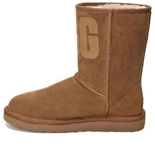 Угги (WMNS) UGG Classic Short UGG Rubber Logo Fleece Lined
