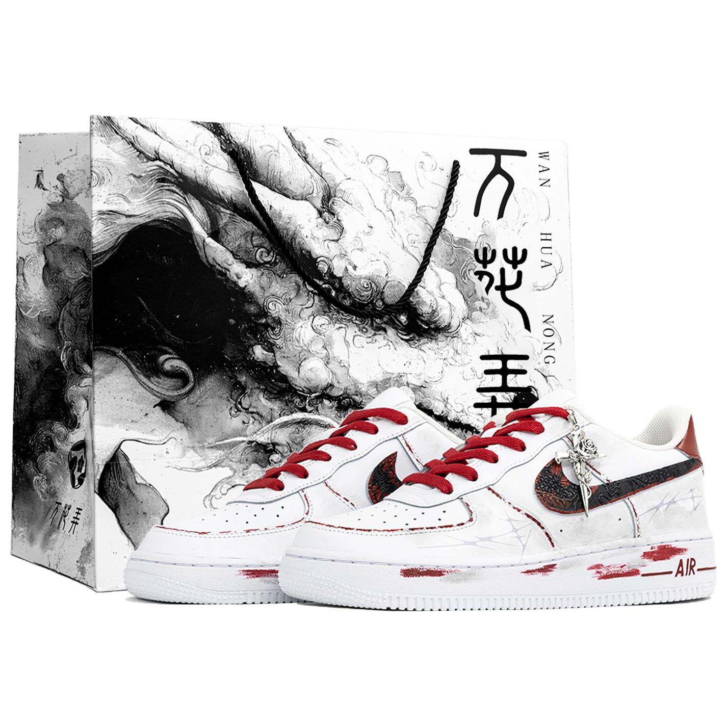 Nike Кроссовки Air Force 1 Kaleidoscope, Mark Of Faith, Shopping Bag, износостойкие низкие, для скейтбординга, мужские, белый с красными элементами — фото 3