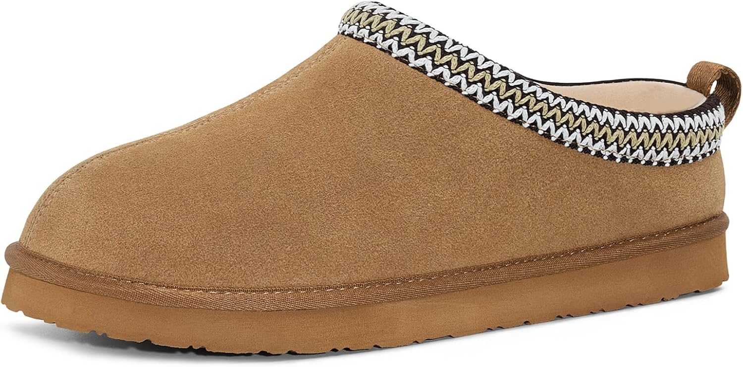 

Мужские зимние тапочки FITORY из натуральной кожи, удобные замшевые туфли с мягкой стелькой из памяти формы, с теплой подкладкой из флиса для дома и улицы, размеры 7-14, Chestnut