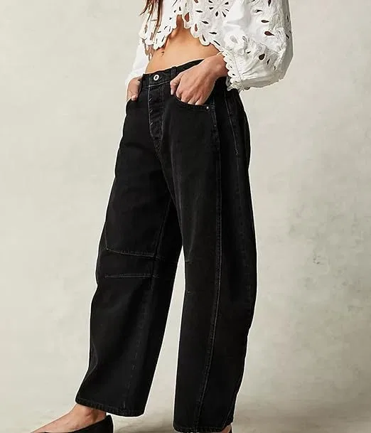 Джинсы свободные, кроп, деним, Черный — фото 2