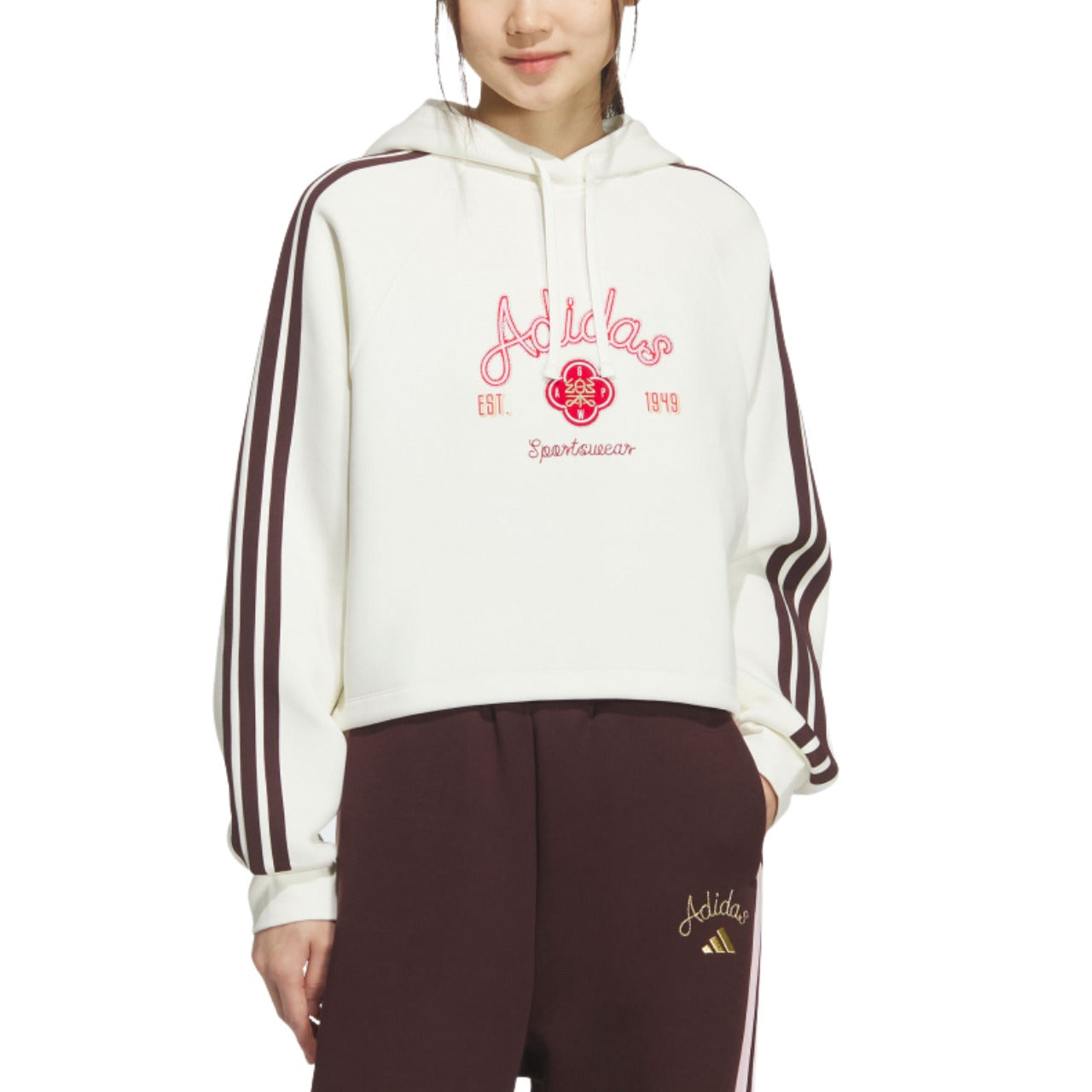 (WMNS) Толстовка с капюшоном adidas, азиатские размеры, цвет «CNY Off White» — фото 2