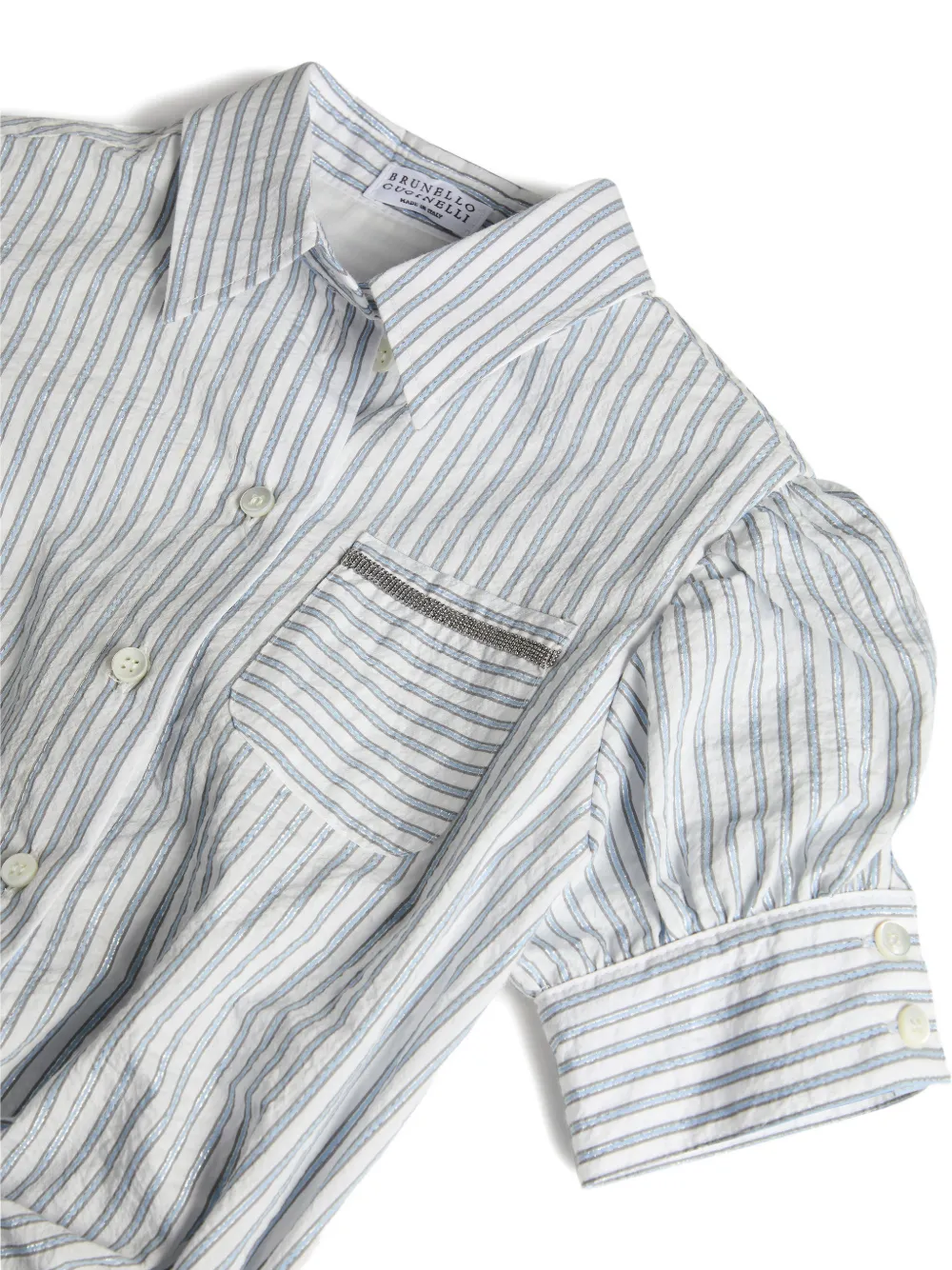 Платье в полоску с отделкой Monili Brunello Cucinelli Kids, белый — фото 3