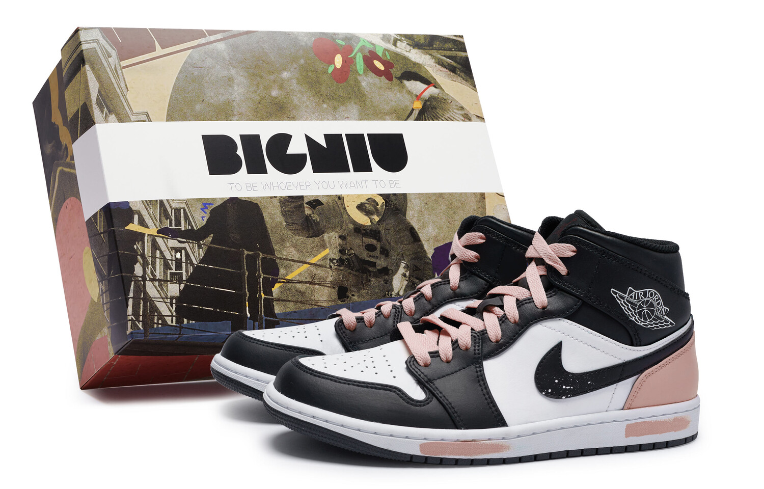 

Кроссовки Air Jordan 1 Vintage Basketball Shoes Women's Mid-top Pink, черный