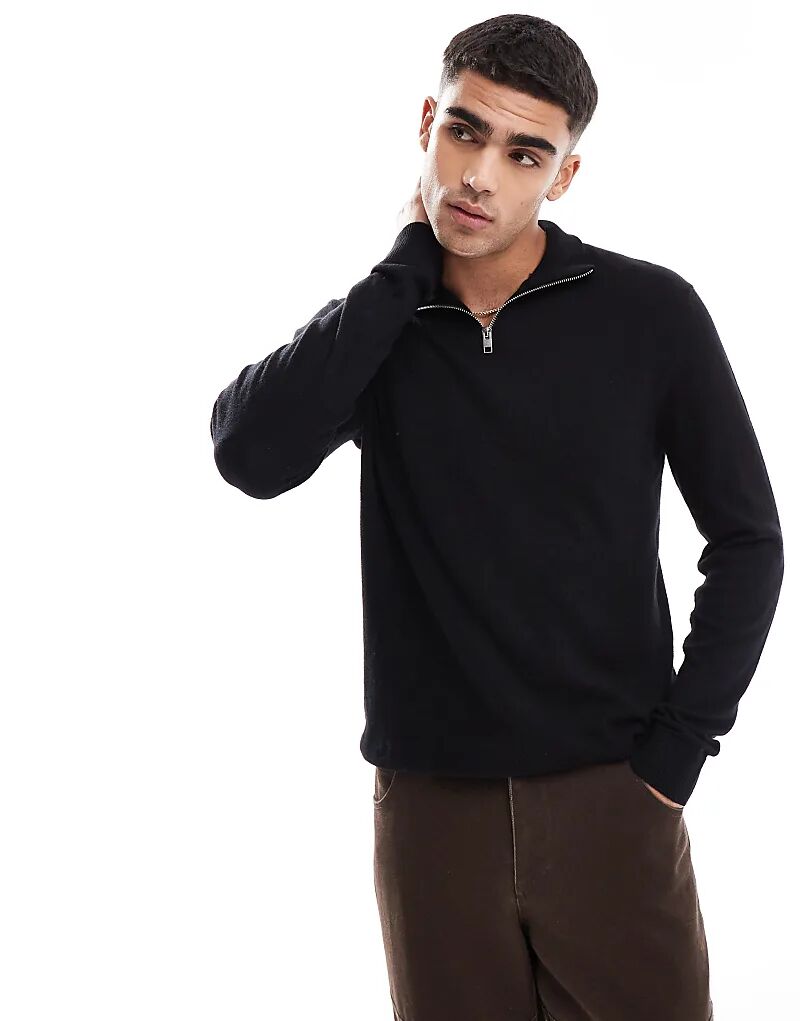

Вязаная кофта Jack & Jones с застежкой-молнией до середины бедра черного цвета