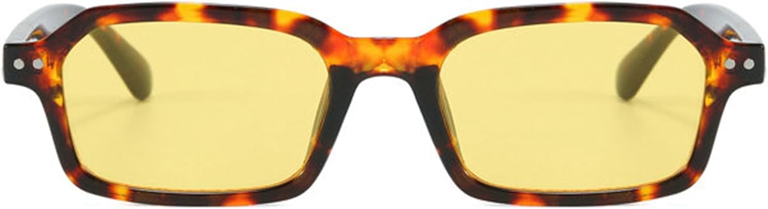 

Солнцезащитные очки Willochra Retro Small Rectangle для женщин, модные градиентные оттенки, защита от ультрафиолета UV400 для мужчин, трендовые заклепки, панк-очки, Leopard Yellow