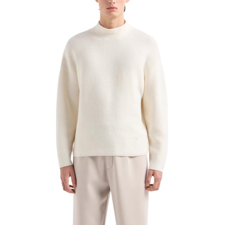 Свитер Virgin Wool Mock-neck Jumper In A Links-stitch Motif EMPORIO ARMANI, белый — фото 4