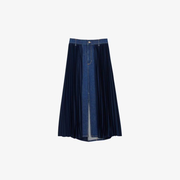 

Юбка миди с высокой посадкой из ткани Denim-Panel Sandro, синий