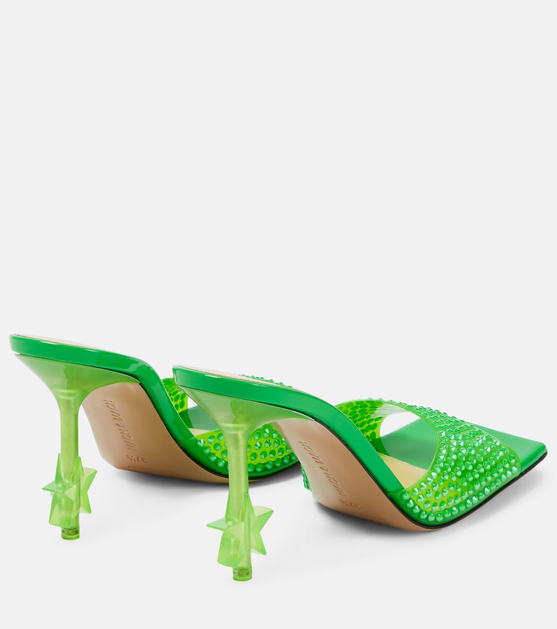 Мюли из ПВХ, украшенные звездами и кристаллами Mach & Mach, Fluo Green — фото 3
