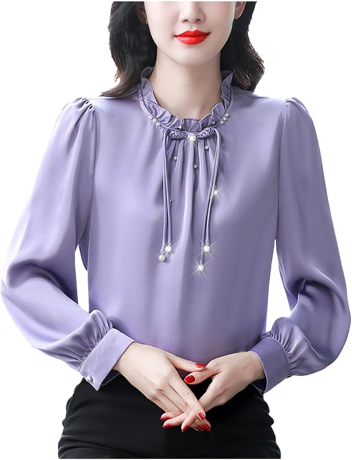 Блуза шифоновая с V-образным вырезом Long Sleeve, фиолетовый