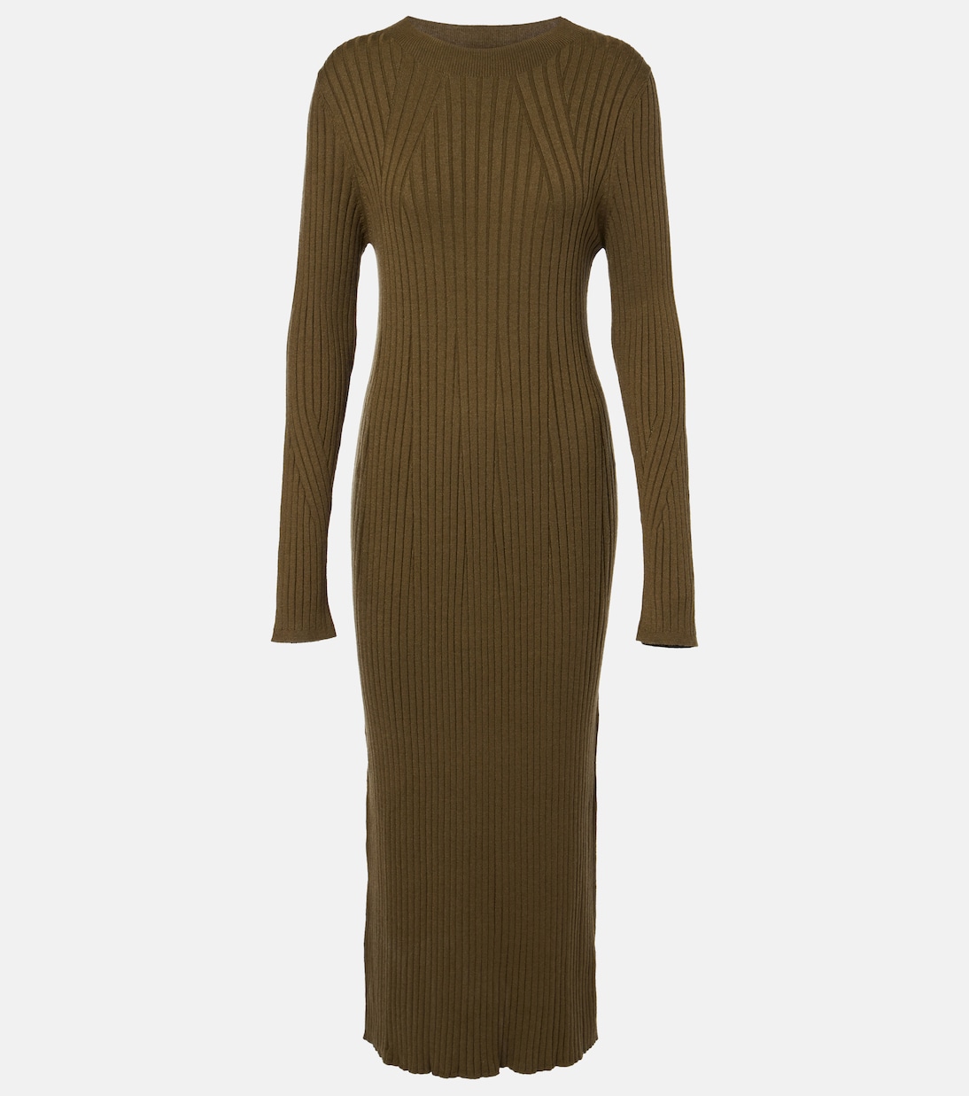 

Платье миди Axel из трикотажа в рубчик Varley, Olive Night