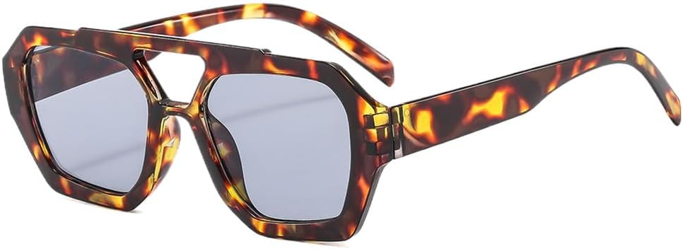 

Ретро-солнцезащитные очки большого размера для женщин и мужчин — конструкция с двойной перемычкой и защитой от УФ-излучения UV400 — идеально подходят для путешествий и активного отдыха на природе DSVIGF, Leopard Light Gray