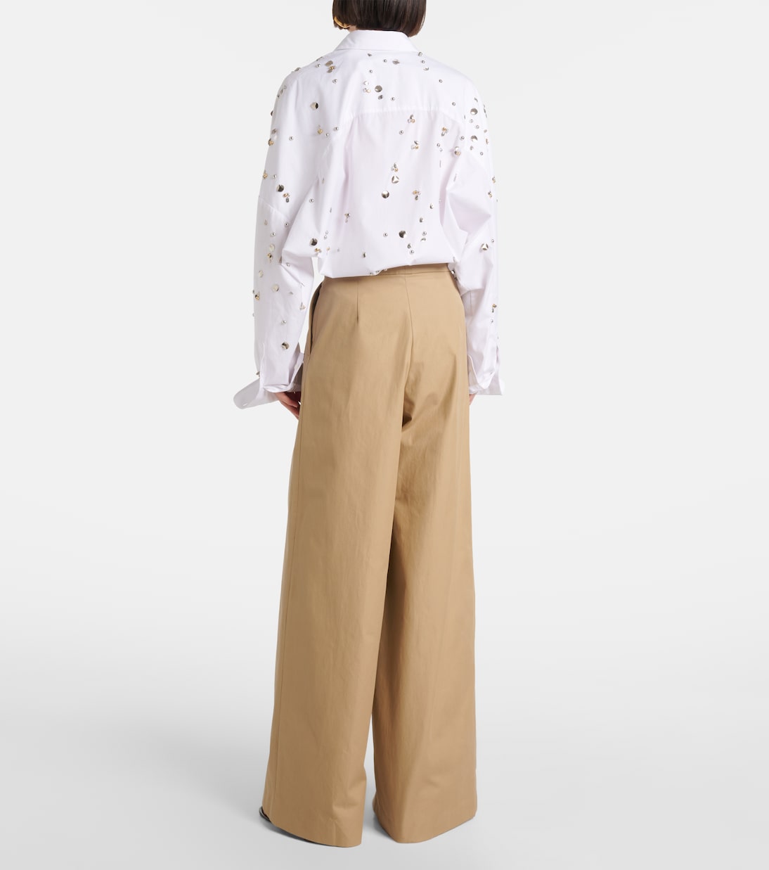 Широкие брюки из хлопкового твила с низкой талией Dries Van Noten, бежевый — фото 3