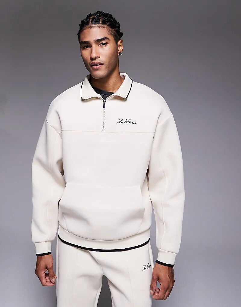 

Толстовка River Island премиум-класса с застежкой-молнией 1/4 цвета экрю из ткани в стиле дайвинга