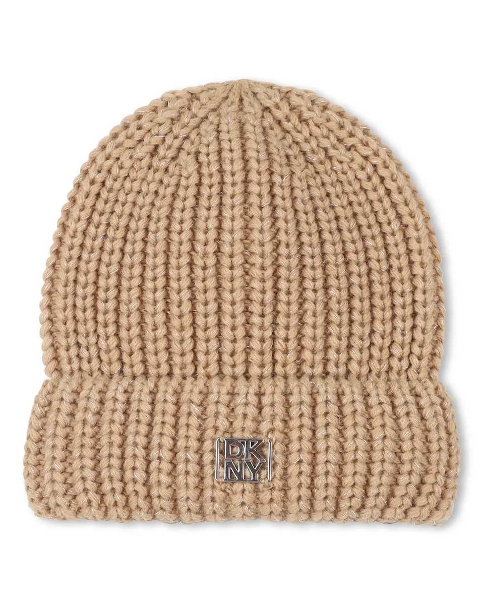 

Коричневая детская шапка из акрила DKNY