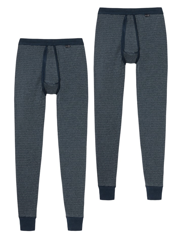 

Schiesser Длинное нижнее белье, тонкая ребристая меланжевая ткань темно-синего цвета