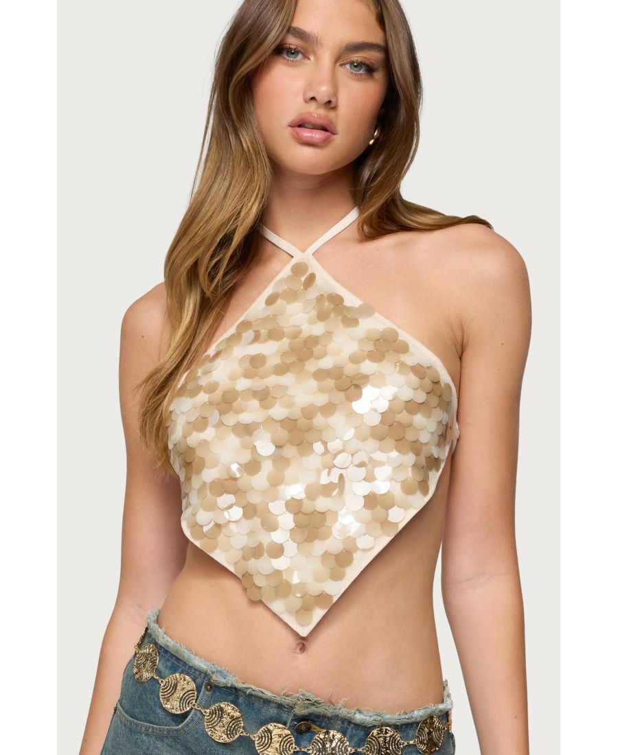 

Женский треугольный топ Dixie без спинки, украшенный пайетками Edikted, Cream