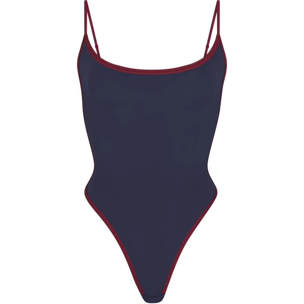 

Слитный комбинезон SKIMS FITS EVERYBODY с контрастной отделкой и круглым вырезом NAVY/Marine Blue