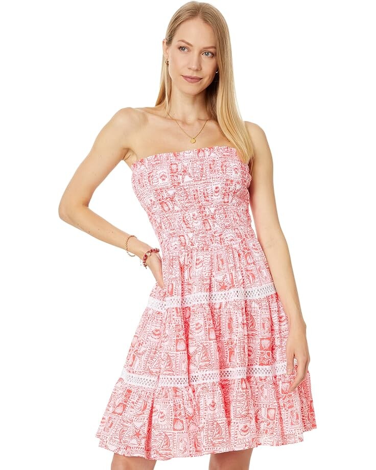 

Платье Lilly Pulitzer Kelvina Strapless Smocked, цвет Mizner Red Seaside Harbour