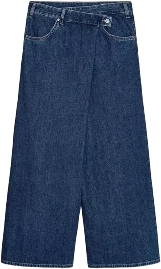 Женские джинсы Wide Leg Straight с асимметричным карманом на пуговицах