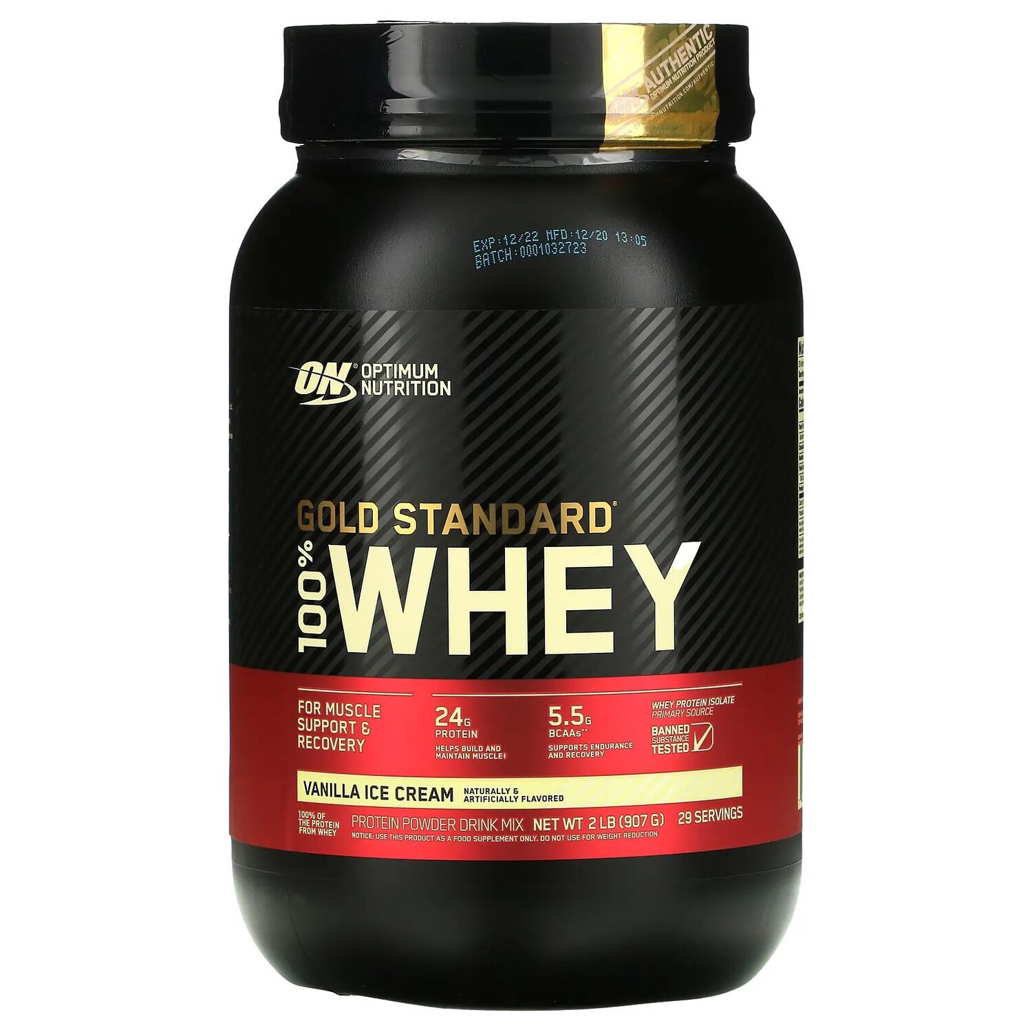 

Optimum Nutrition Золотой стандарт Ванильное мороженое с 100 % молочной сывороткой 2 фунта (909 г)