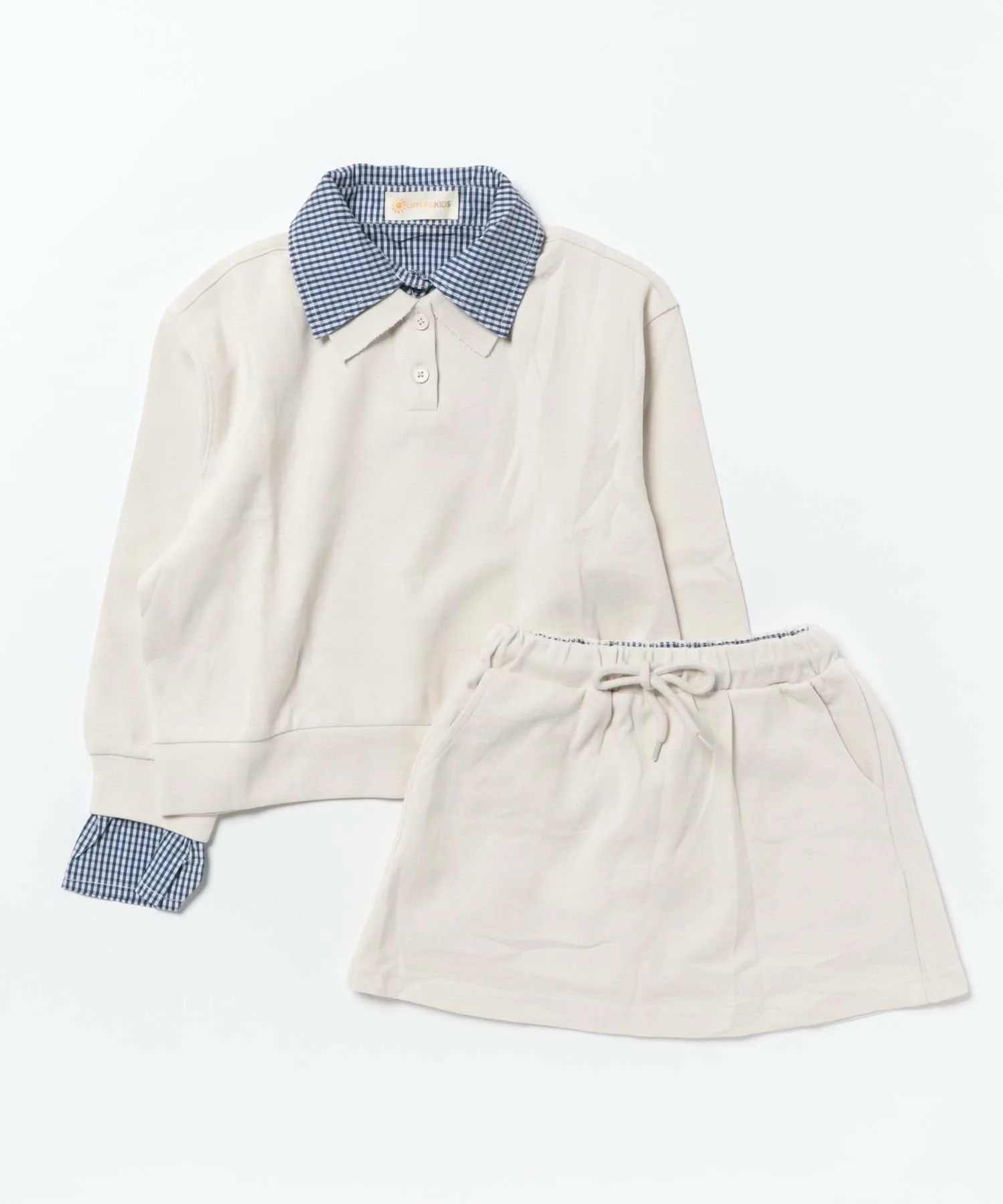 Комплект из топа и юбки с клетчатым воротником Aimoha Kids, beige — фото 4