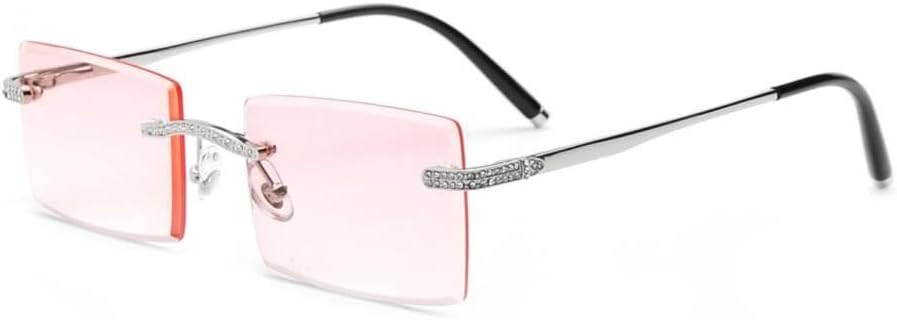 

Солнцезащитные очки-пилот без оправы для мужчин и женщин, модные безрамочные солнцезащитные очки с градиентной огранкой и бриллиантовой инкрустацией generic, Silver Pink