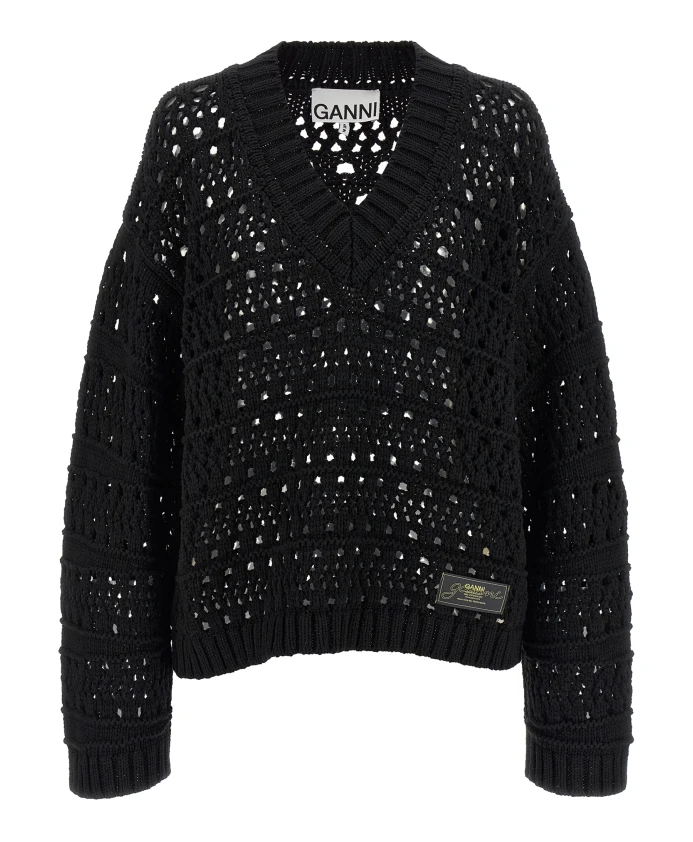 

Вязаный свитер с V-образным вырезом Ganni, черный