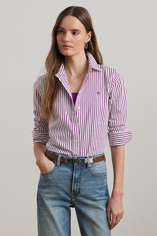 

Хлопковая рубашка Lauren Ralph Lauren, фиолетовый