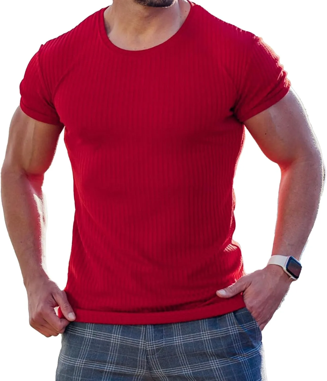 

JEYPINMI мужская повседневная футболка с коротким рукавом, риббеная, приталенная