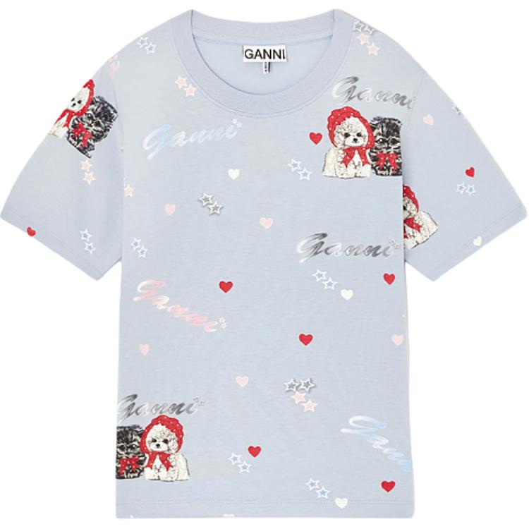 

Женская футболка с вшитыми рукавами Ganni, светлый синий