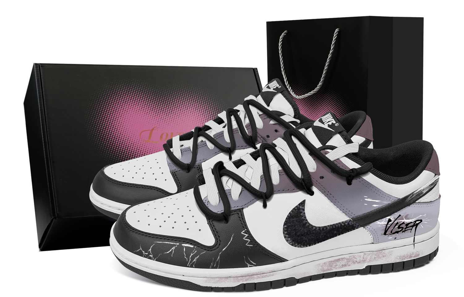 

Кроссовки для скейтбординга Dunk Thunder River Blue устойчивые к истиранию низкие unisex черные фиолетовые белые Nike, черный фиолетовый белый