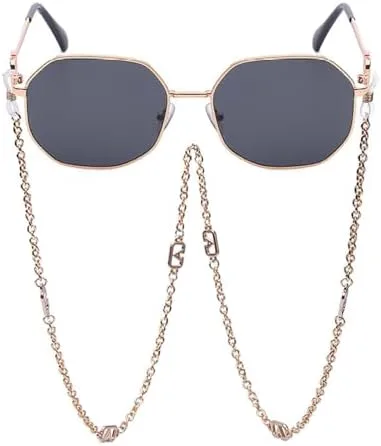 

Мужские и женские панк-солнцезащитные очки в стиле ретро из сплава с многоугольными линзами, солнцезащитные очки для женщин с цепочкой и ремешком MTZJH, C4 Gold Black