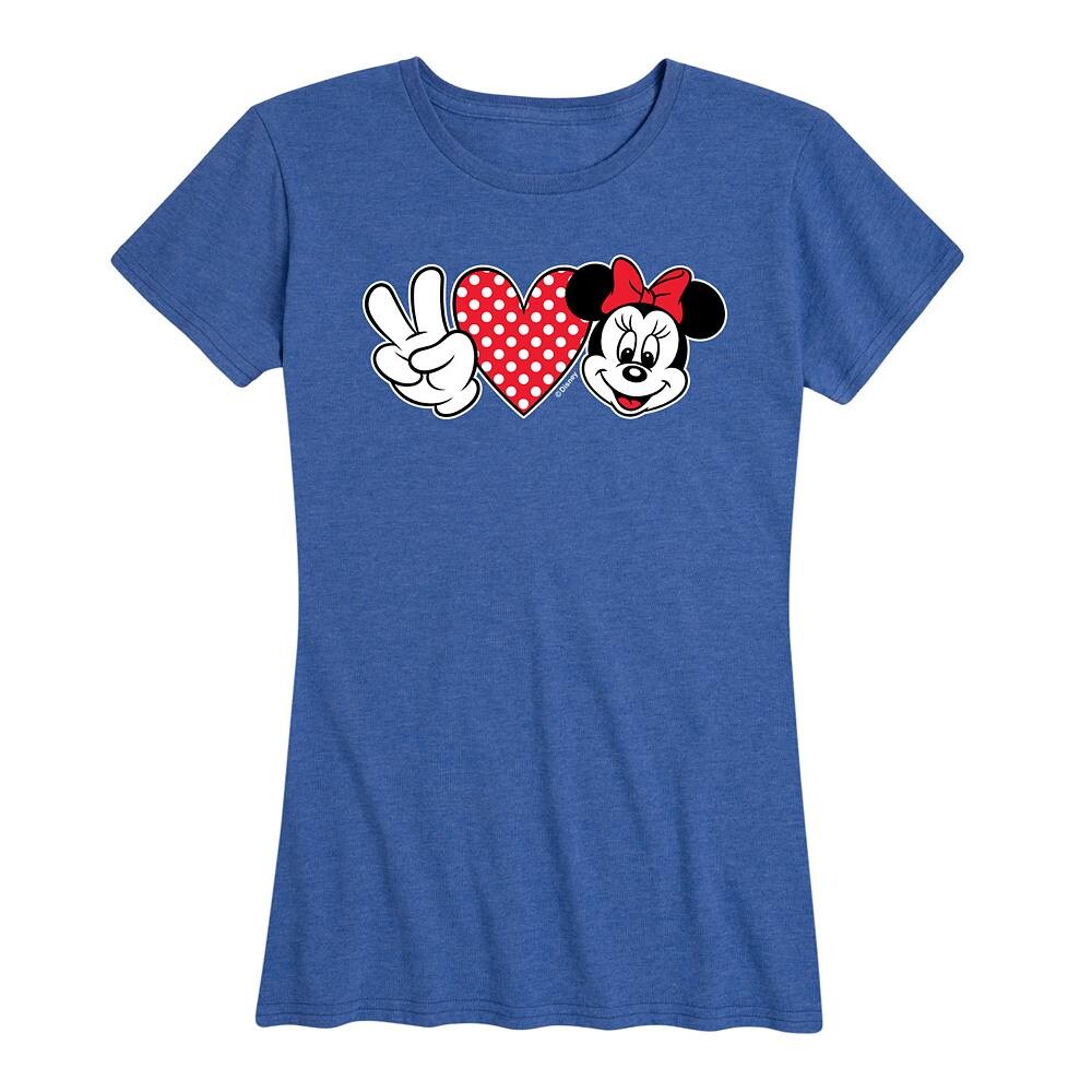 

Женская футболка с рисунком Peace Love Disney's Minnie Mouse, цвет Heather Royal Blue