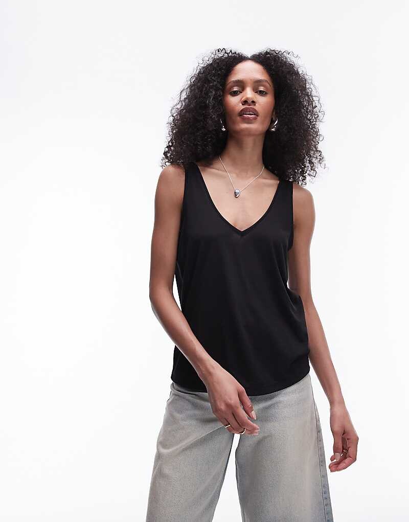 

Topshop Premium Очень свободная черная майка с V-образным вырезом