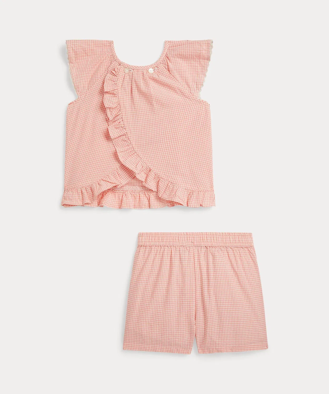 Детский костюм из хлопкового мадраса с гингемом, Ralph Lauren, топ и шорты, натуральный — фото 2
