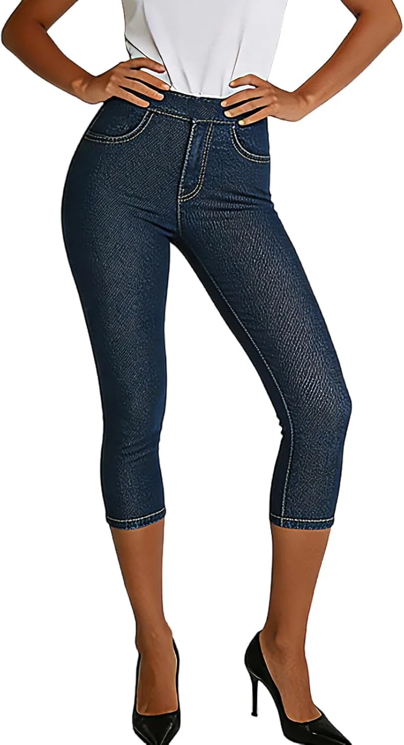 

Женские классические джинсовые капри-леггинсы, высокие slim fit
