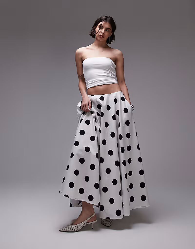 

Юбка макси ASOS DESIGN из поплина с объемным лифом в горошек