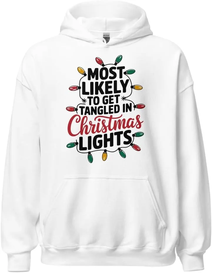 Семейный рождественский худи Unisex, Most Likely to Get Tangled in Christmas Lights Generic, белый